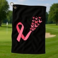 Butterfly Burst Breast Cancer Ribbon Golf Towel thumb 1