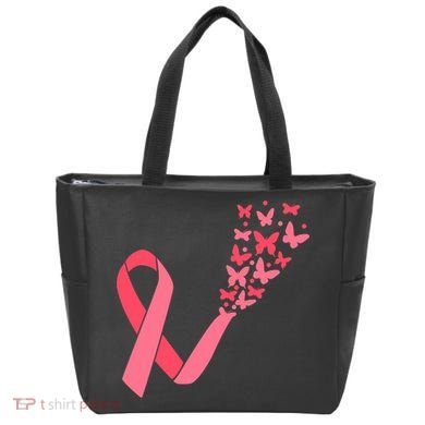 Butterfly Burst Breast Cancer Ribbon Tote Bag