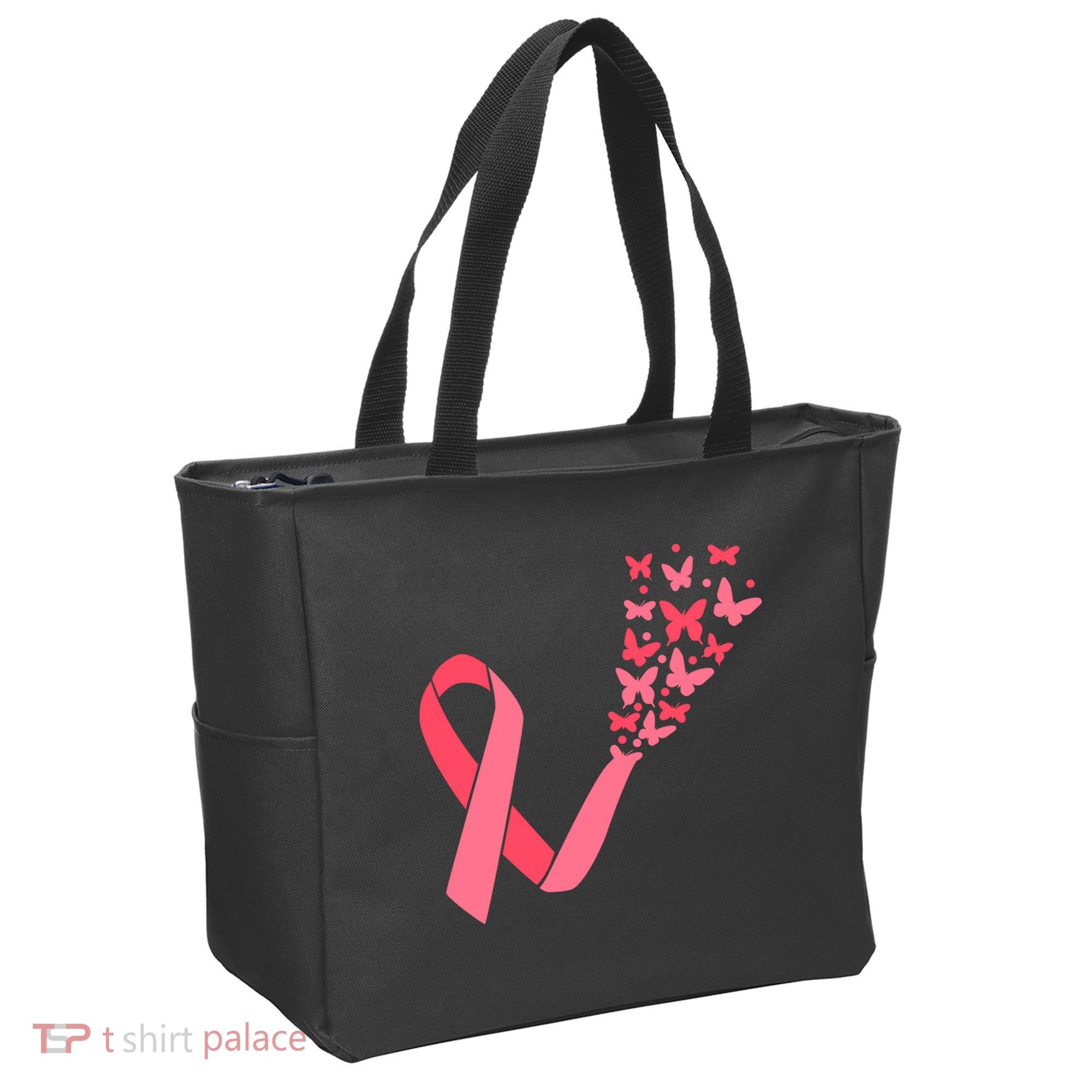 Butterfly Burst Breast Cancer Ribbon Tote Bag