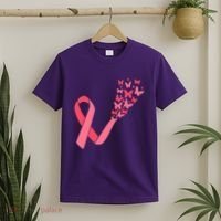 Butterfly Burst Breast Cancer Ribbon T-Shirt thumb 2