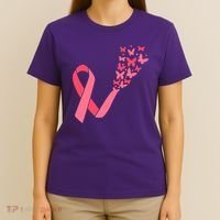 Butterfly Burst Breast Cancer Ribbon T-Shirt thumb 4