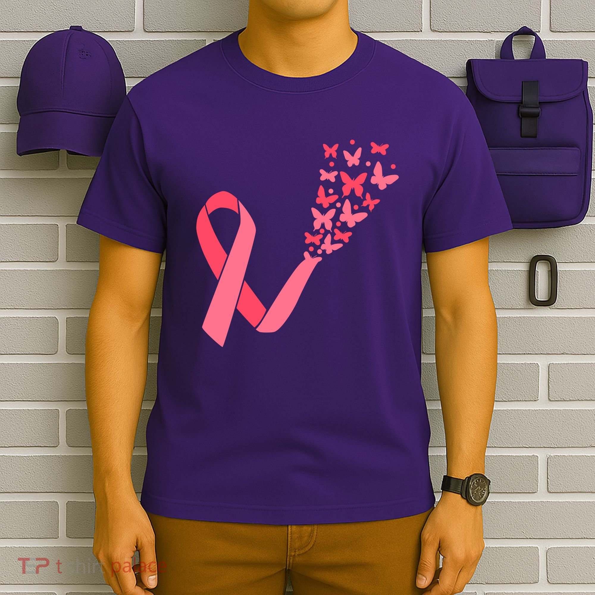Butterfly Burst Breast Cancer Ribbon T-Shirt