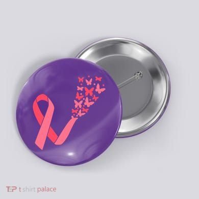 Butterfly Burst Breast Cancer Ribbon Button