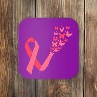 Butterfly Burst Breast Cancer Ribbon Coaster thumb 0