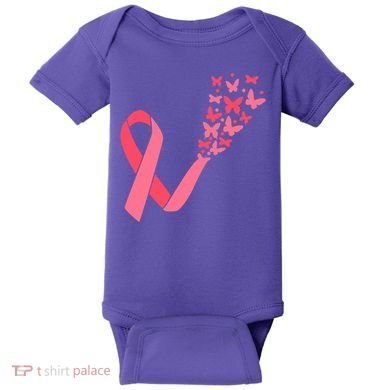 Butterfly Burst Breast Cancer Ribbon Baby Bodysuit