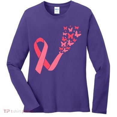 Butterfly Burst Breast Cancer Ribbon Women's Long Sleeve Shirt