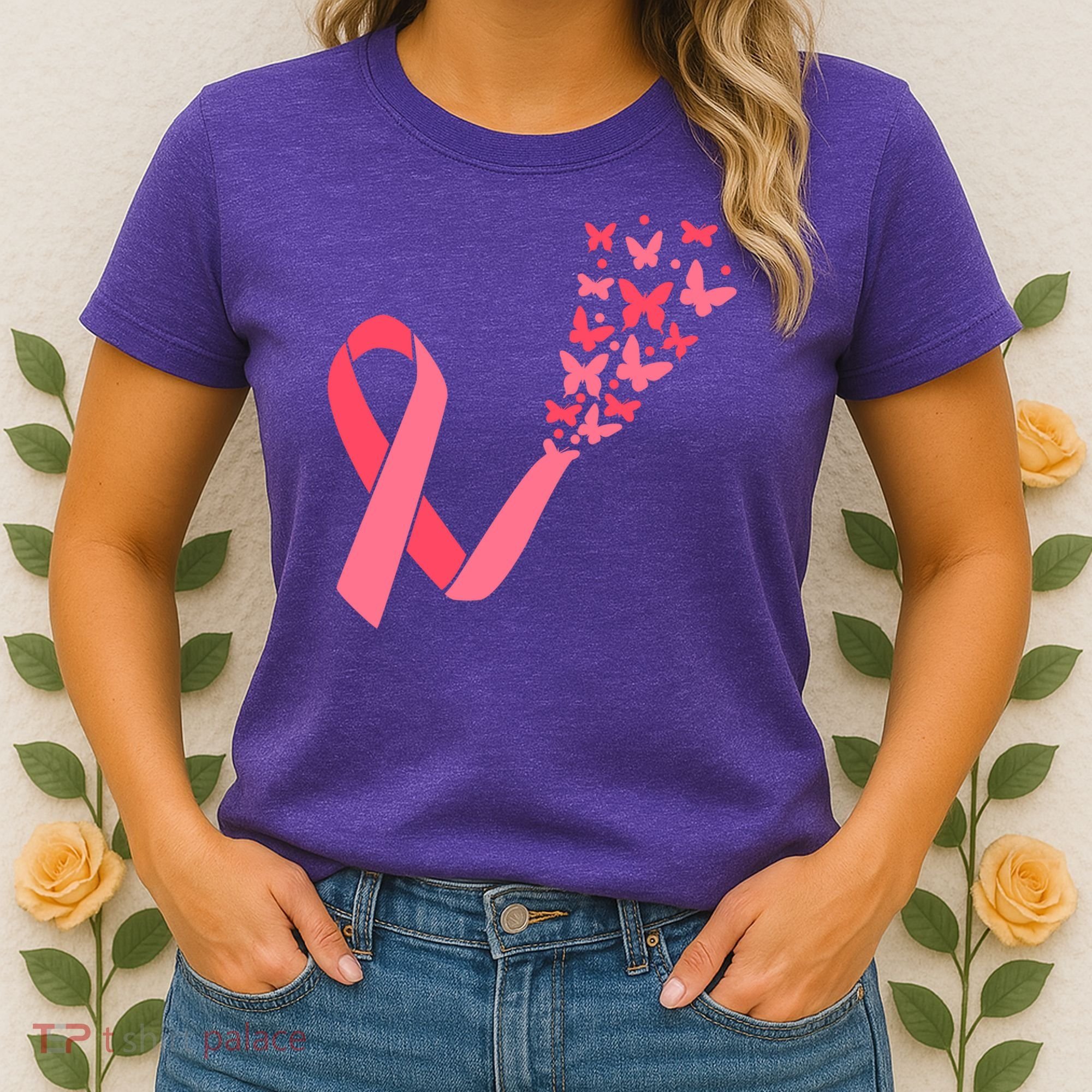 Butterfly Burst Breast Cancer Ribbon Women's T-Shirt