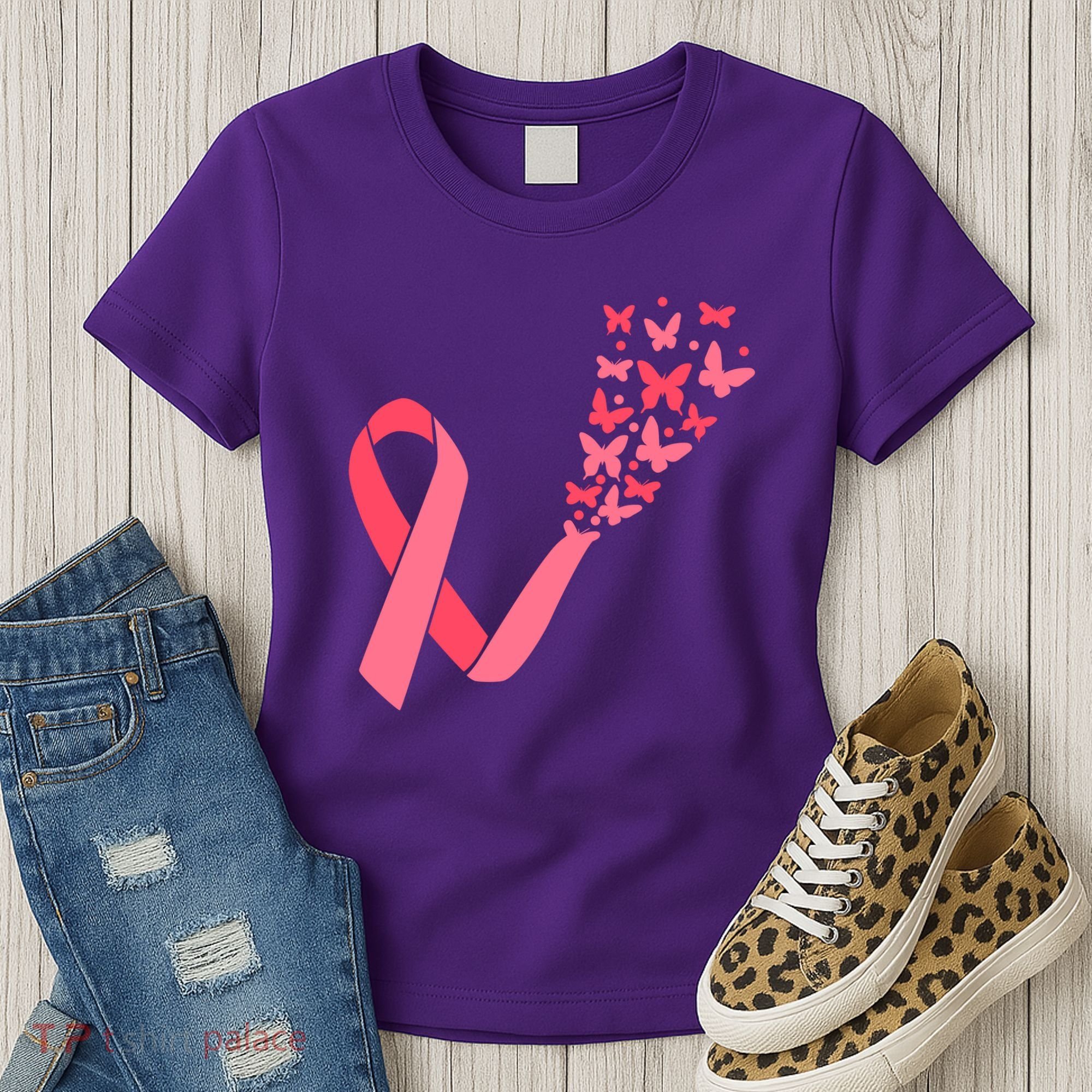 Butterfly Burst Breast Cancer Ribbon Women's T-Shirt