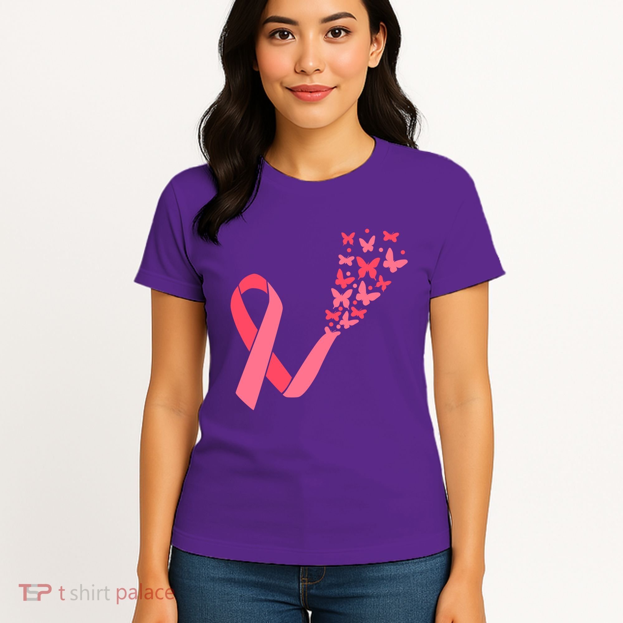 Butterfly Burst Breast Cancer Ribbon Women's T-Shirt