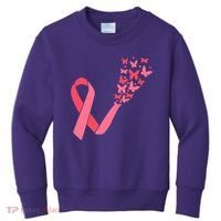 Butterfly Burst Breast Cancer Ribbon Kids Sweatshirt thumb 0