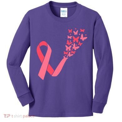 Butterfly Burst Breast Cancer Ribbon Kids Long Sleeve Shirt