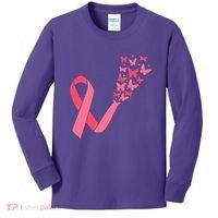 Butterfly Burst Breast Cancer Ribbon Kids Long Sleeve Shirt thumb 0