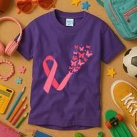 Butterfly Burst Breast Cancer Ribbon Kids T-Shirt thumb 3
