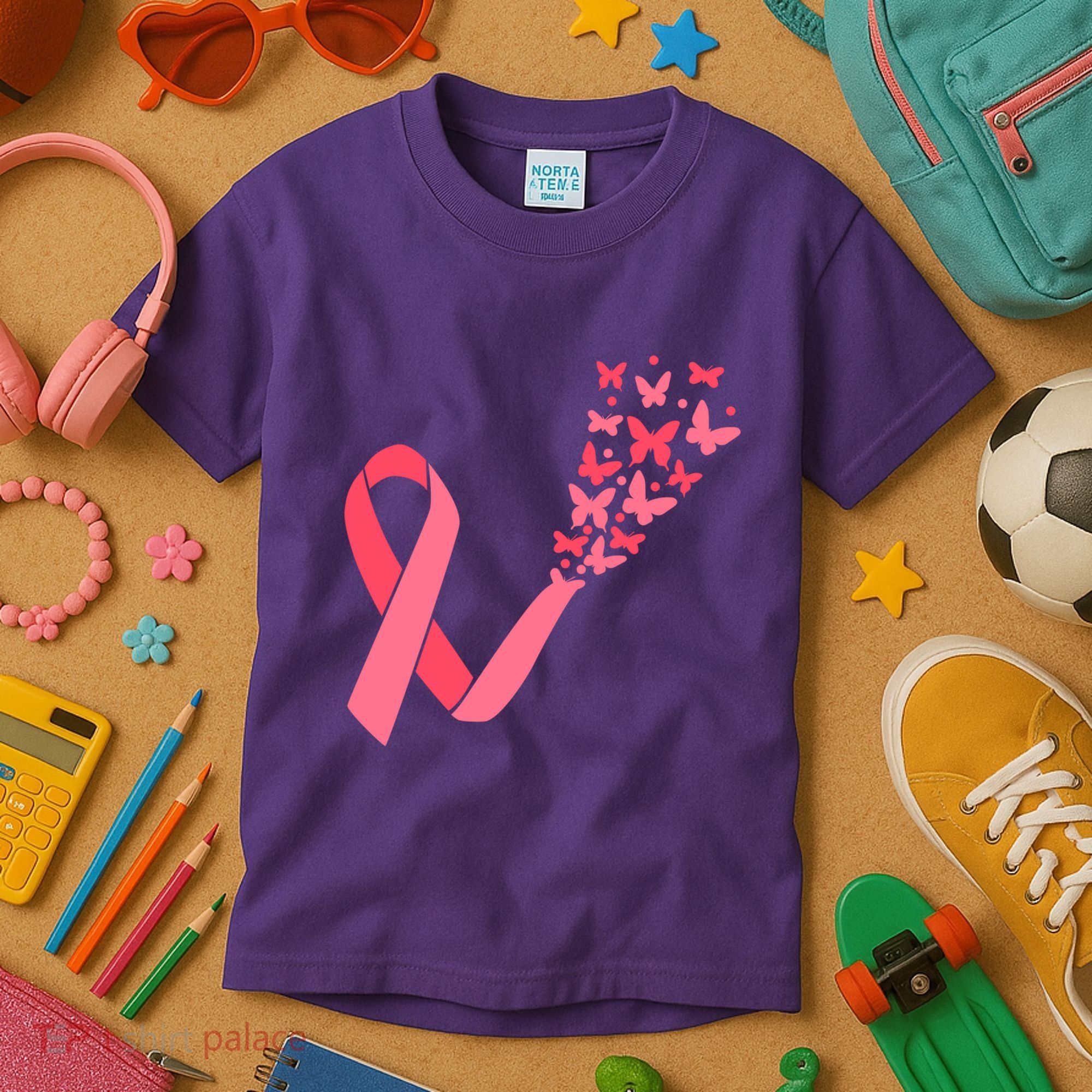 Butterfly Burst Breast Cancer Ribbon Kids T-Shirt