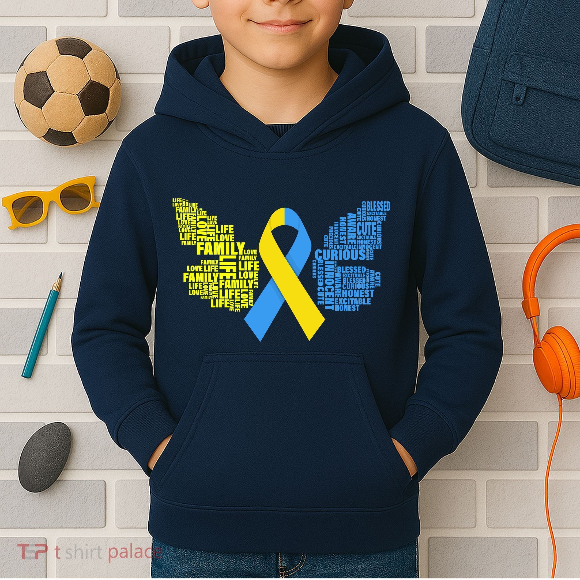 Butterfly Down Syndrome Inspiring Words Kids Hoodie