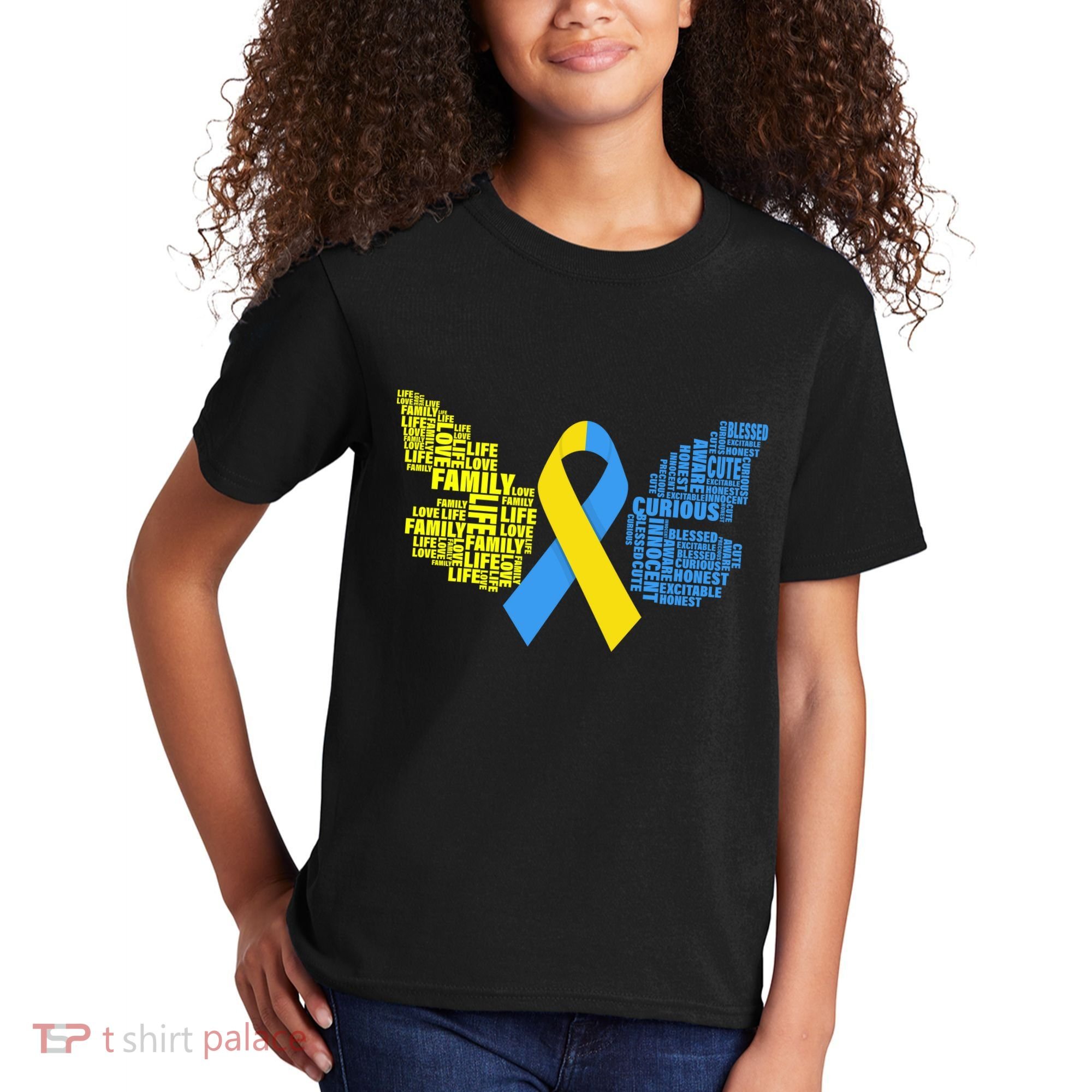 Butterfly Down Syndrome Inspiring Words Kids T-Shirt