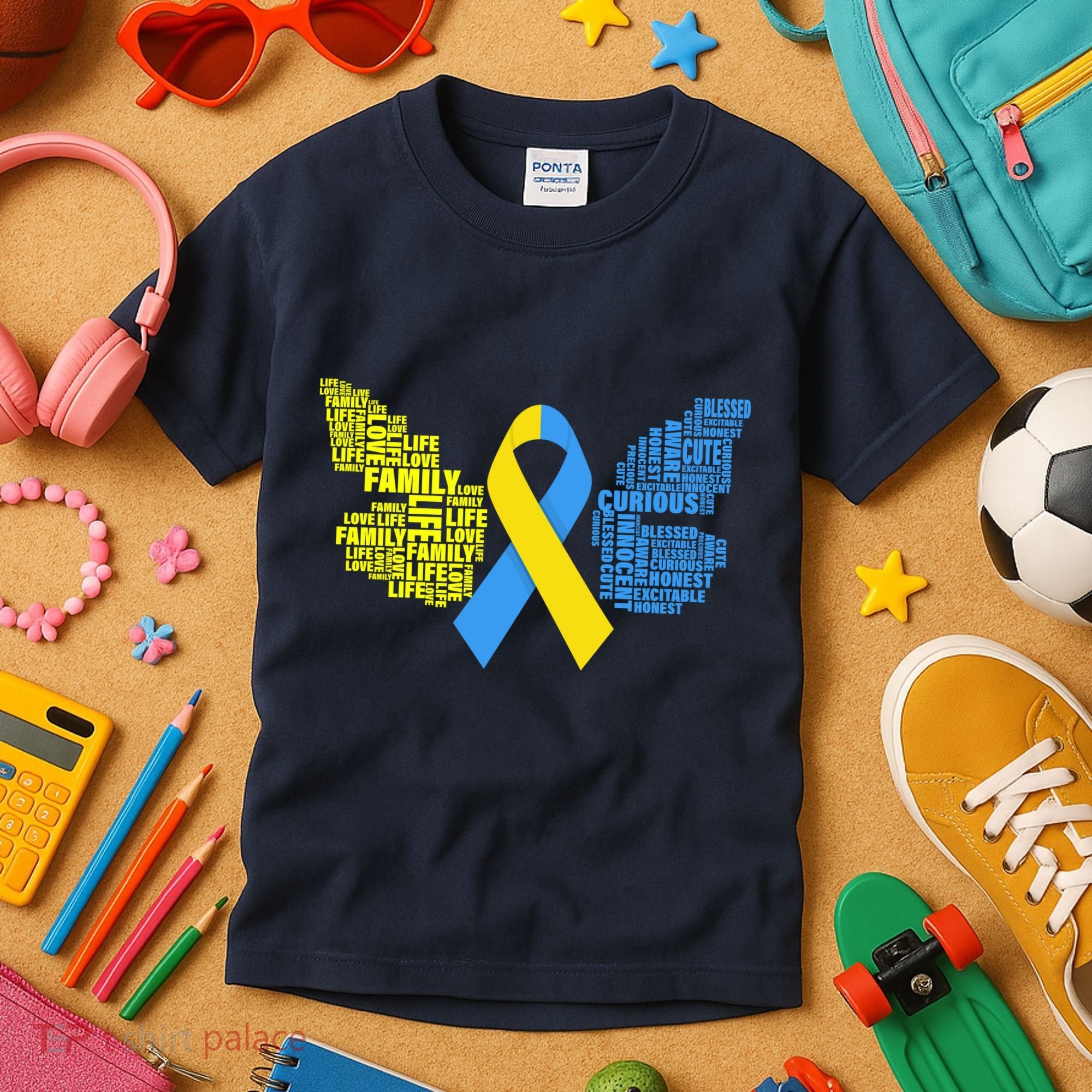Butterfly Down Syndrome Inspiring Words Kids T-Shirt