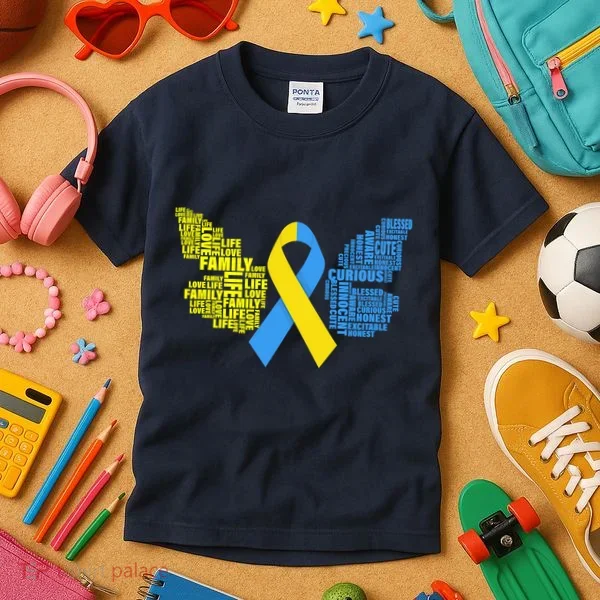 Butterfly Down Syndrome Inspiring Words Kids T-Shirt