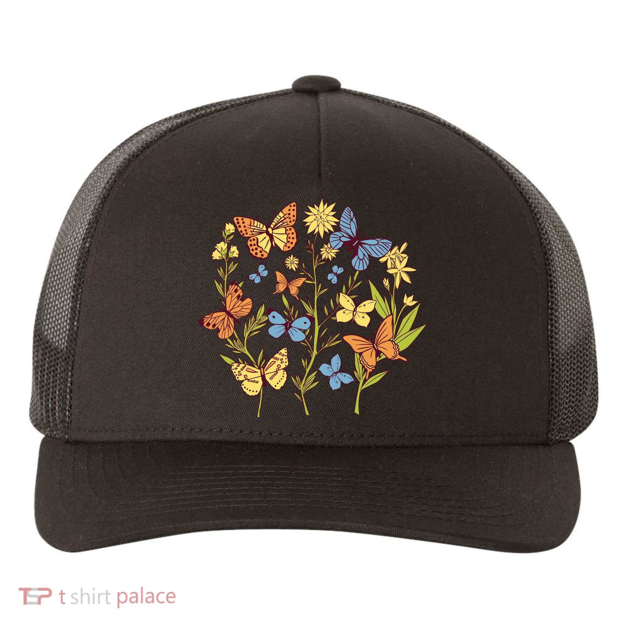 Butterfly Garden Flowers Yupoong Adult 5-Panel Trucker Hat