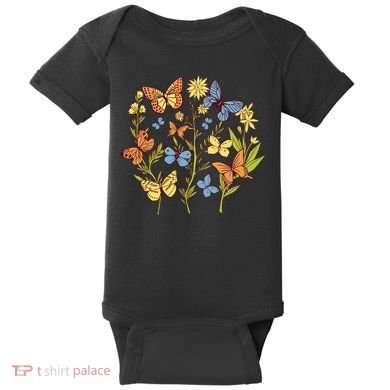 Butterfly Garden Flowers Baby Bodysuit