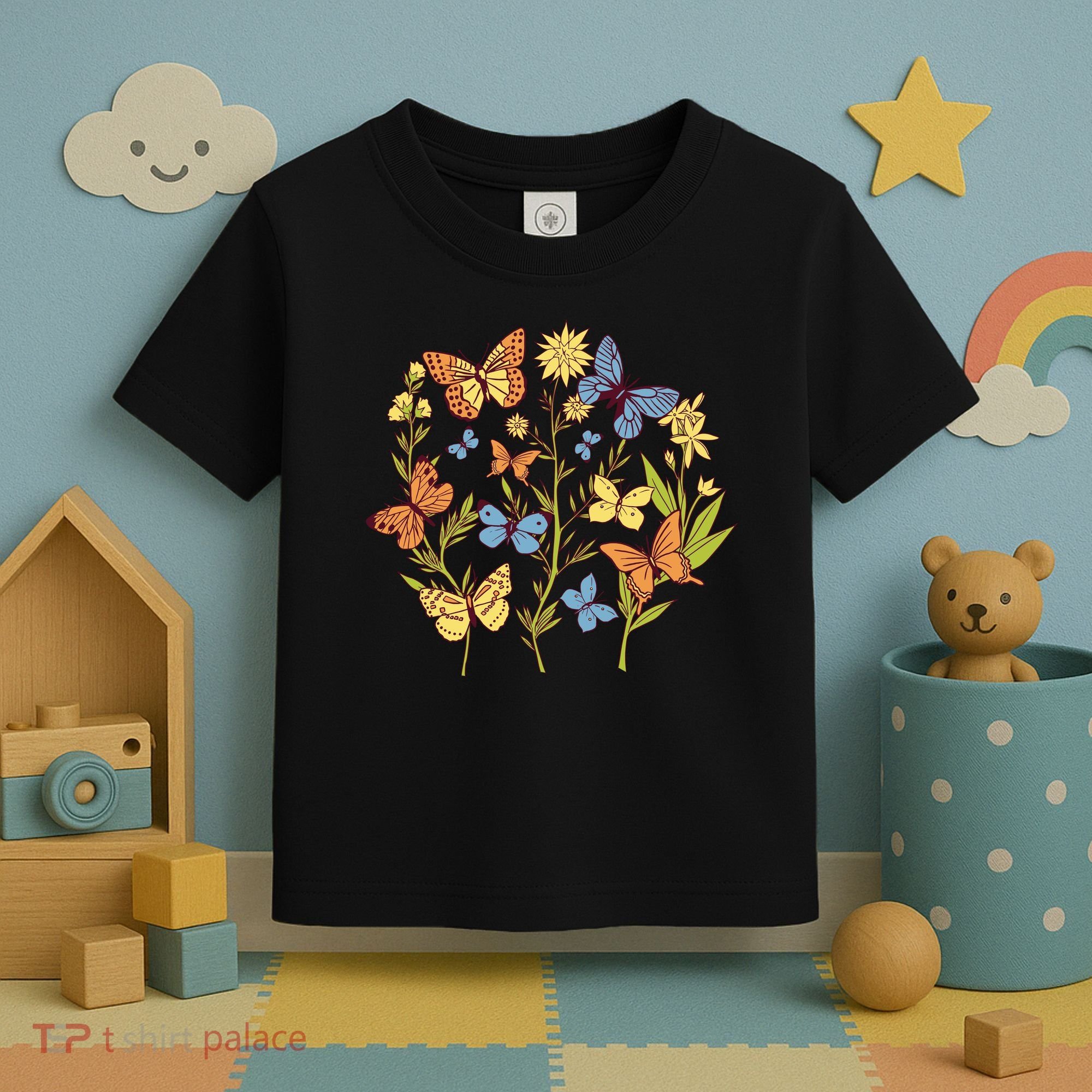 Butterfly Garden Flowers Toddler T-Shirt