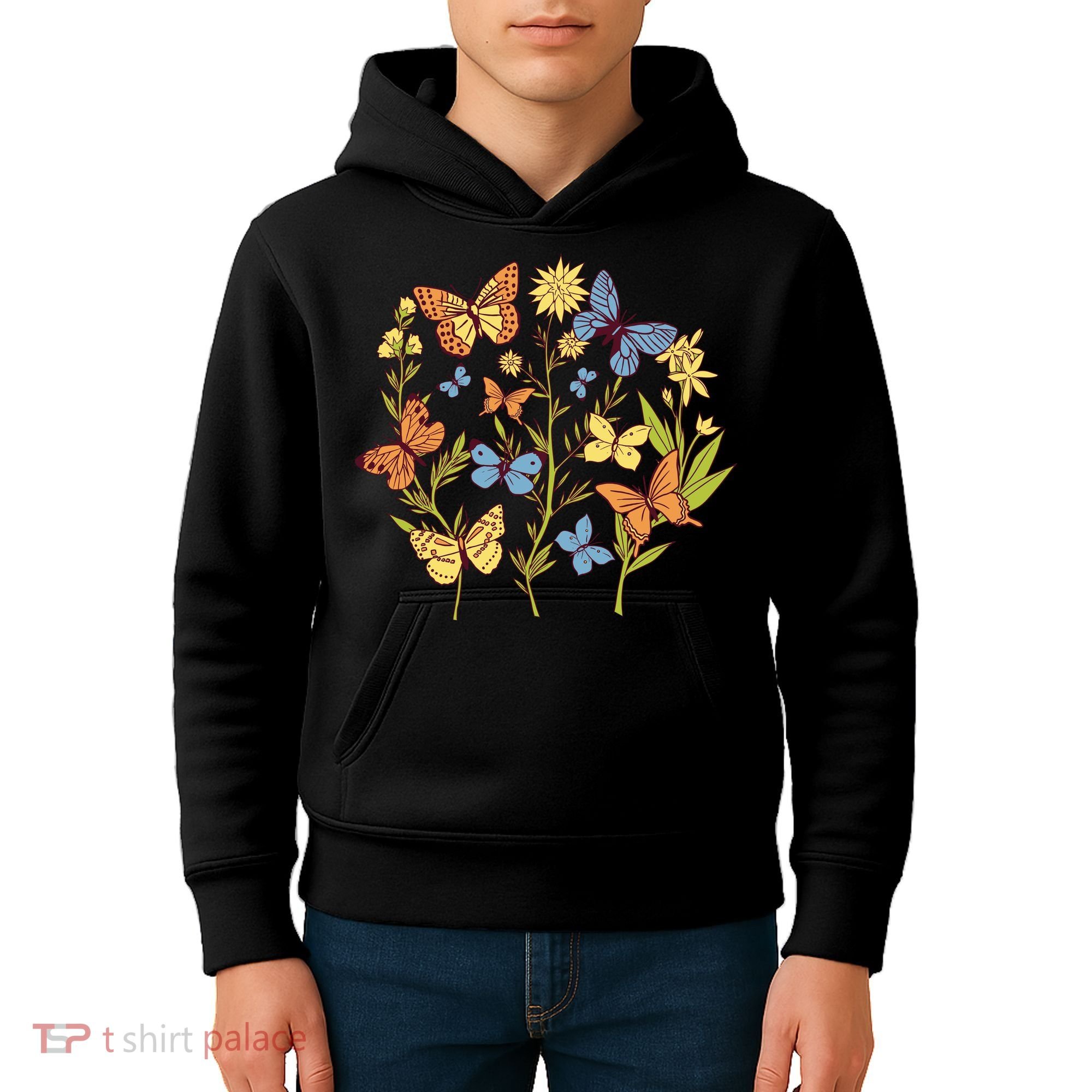 Butterfly Garden Flowers Kids Hoodie