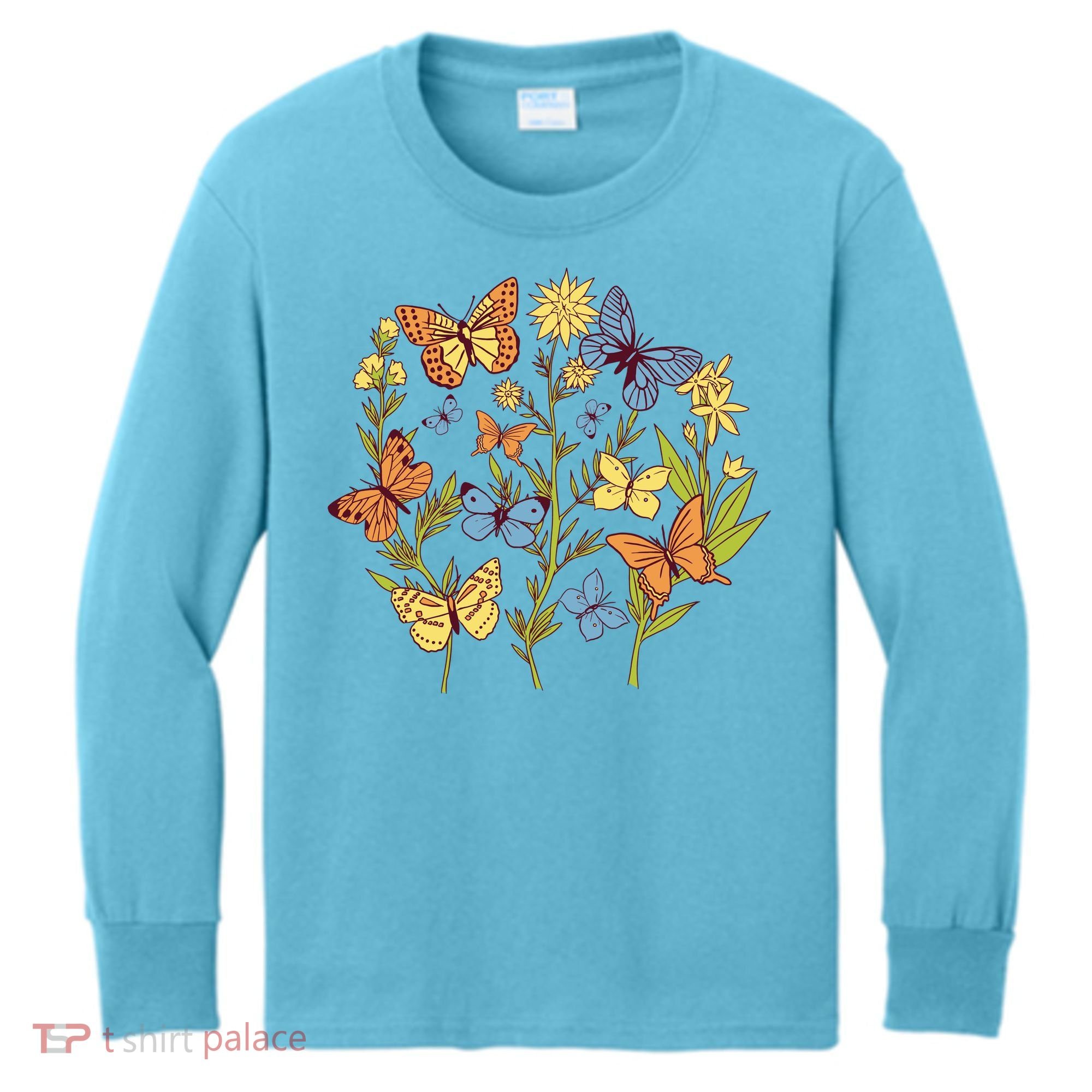 Butterfly Garden Flowers Kids Long Sleeve Shirt