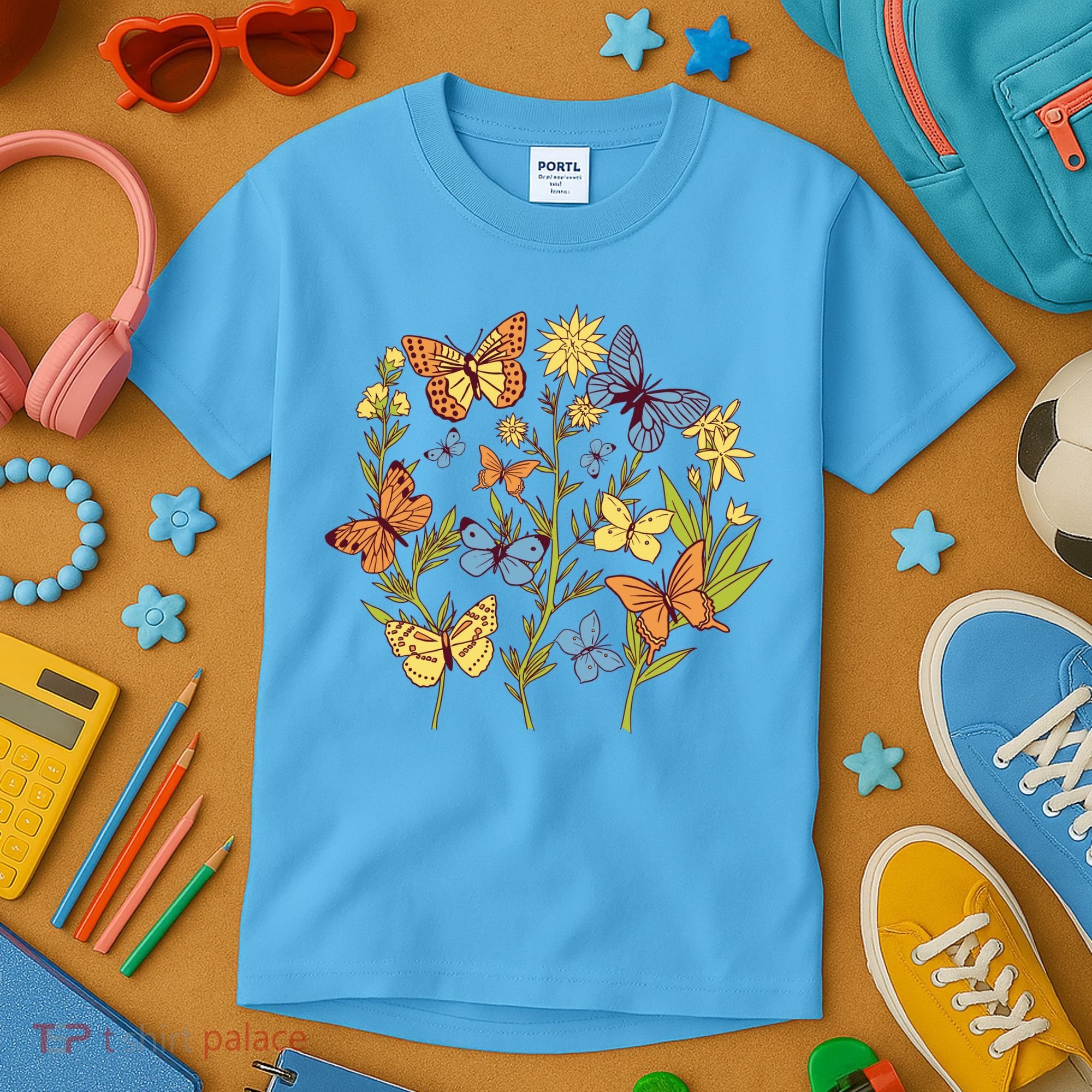 Butterfly Garden Flowers Kids T-Shirt
