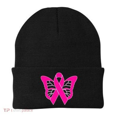 Butterfly Ribbon Breast Cancer Beanie