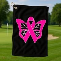 Butterfly Ribbon Breast Cancer Golf Towel thumb 1