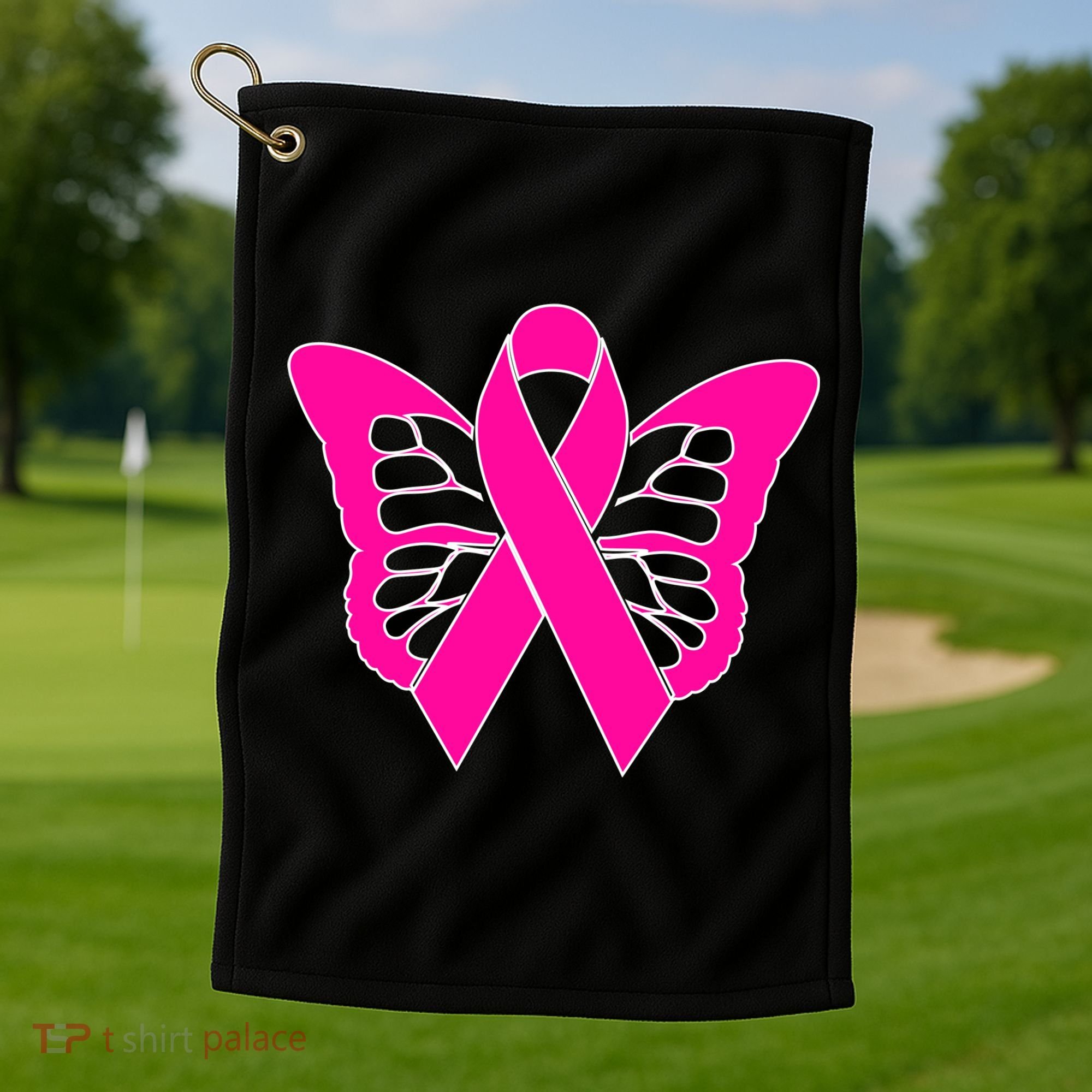 Butterfly Ribbon Breast Cancer Golf Towel