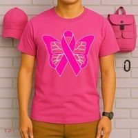 Butterfly Ribbon Breast Cancer T-Shirt thumb 6
