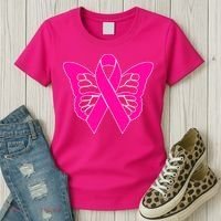 Butterfly Ribbon Breast Cancer Women's T-Shirt thumb 3