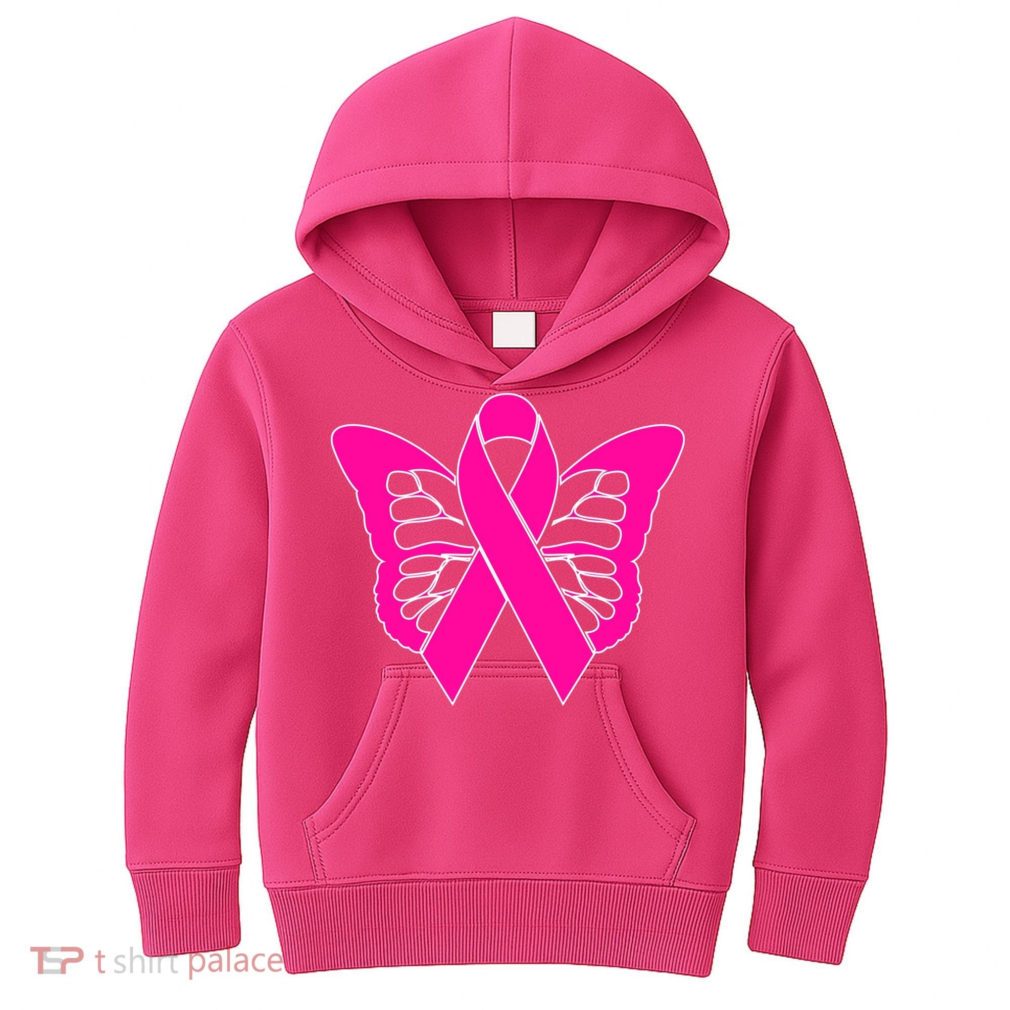 Butterfly Ribbon Breast Cancer Kids Hoodie