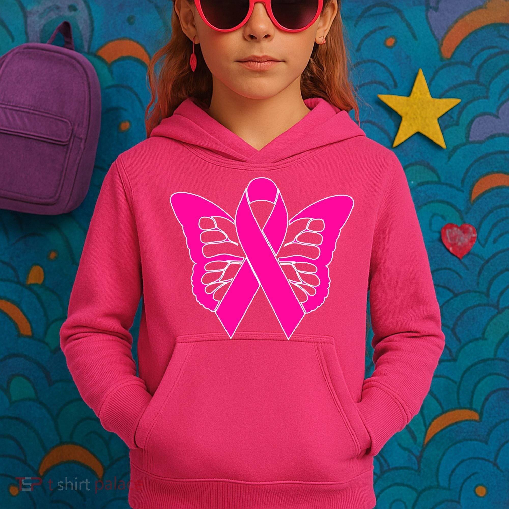 Butterfly Ribbon Breast Cancer Kids Hoodie