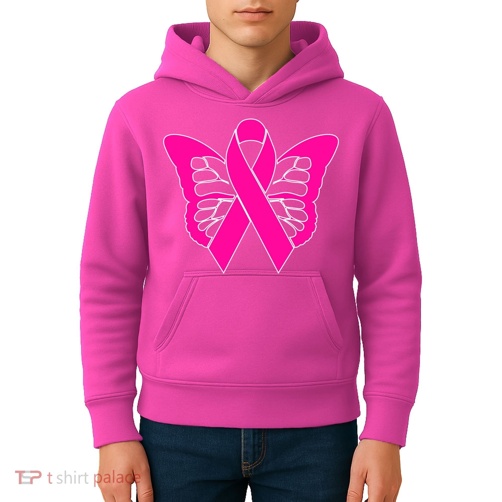 Butterfly Ribbon Breast Cancer Kids Hoodie
