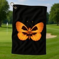 Butterfly With Face Halloween Pumpkin Golf Towel thumb 1