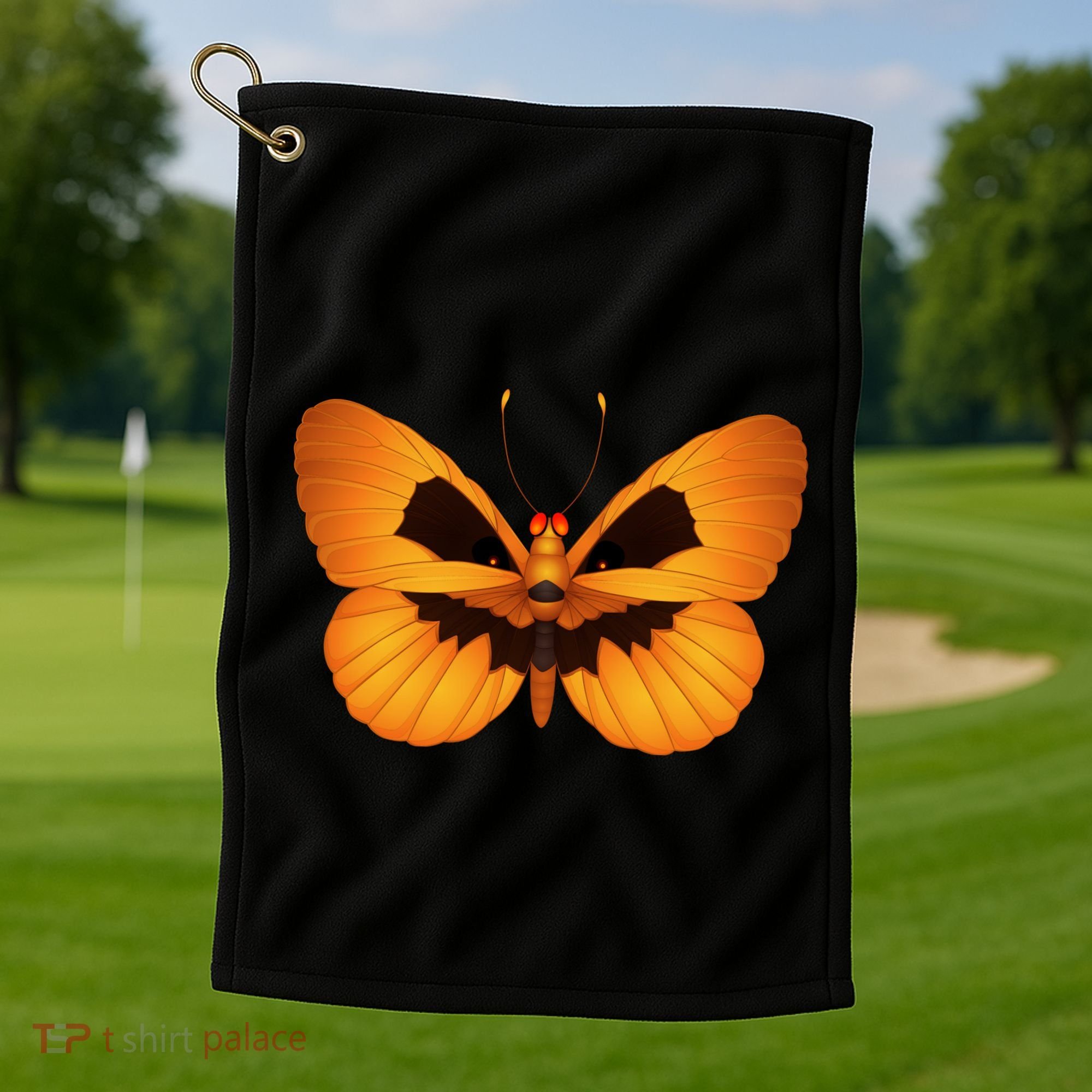 Butterfly With Face Halloween Pumpkin Golf Towel