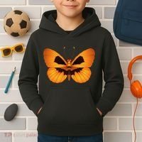 Butterfly With Face Halloween Pumpkin Kids Hoodie thumb 2