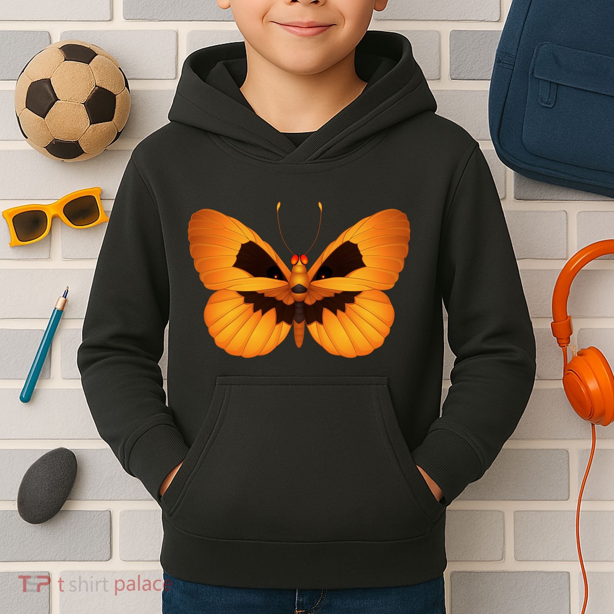 Butterfly With Face Halloween Pumpkin Kids Hoodie