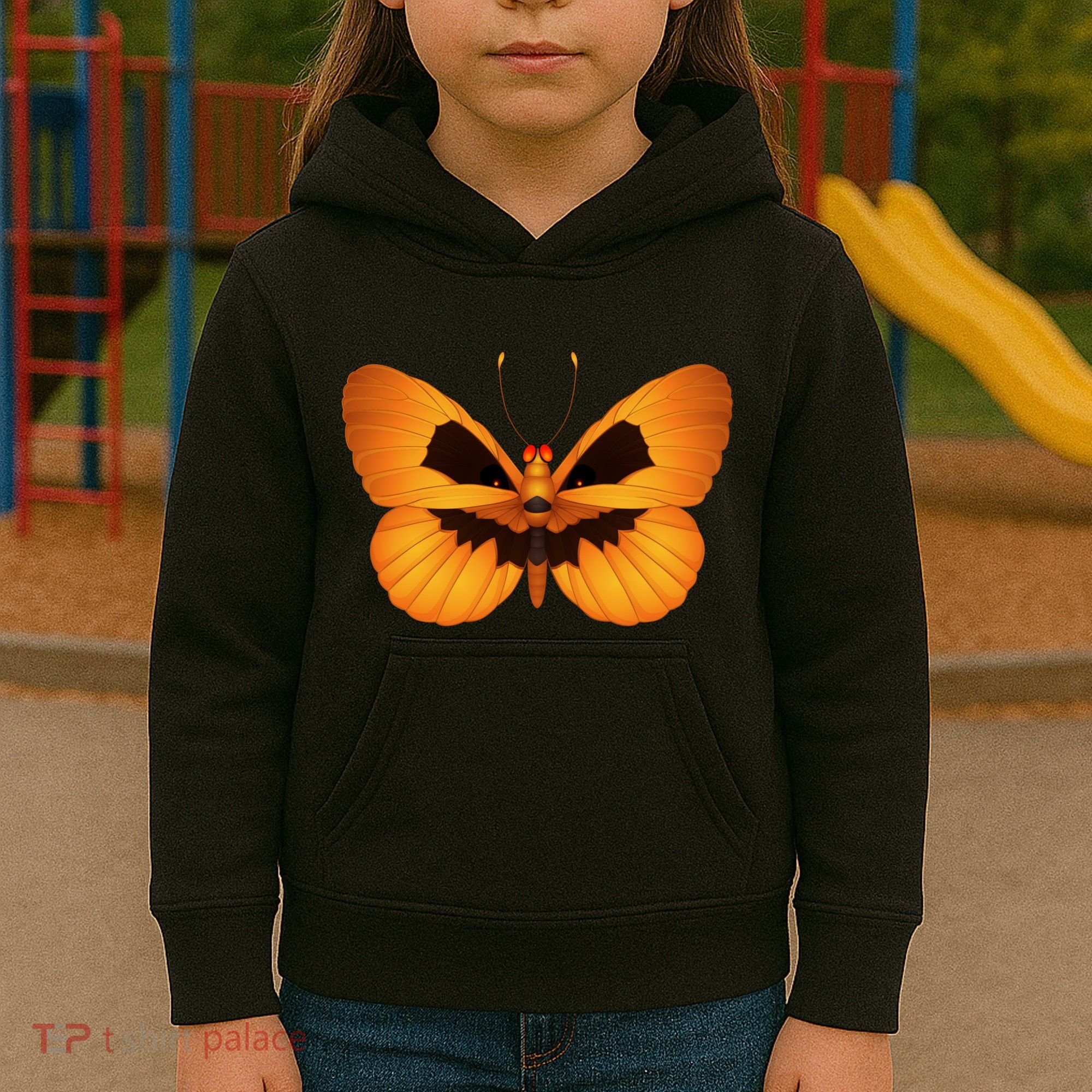 Butterfly With Face Halloween Pumpkin Kids Hoodie