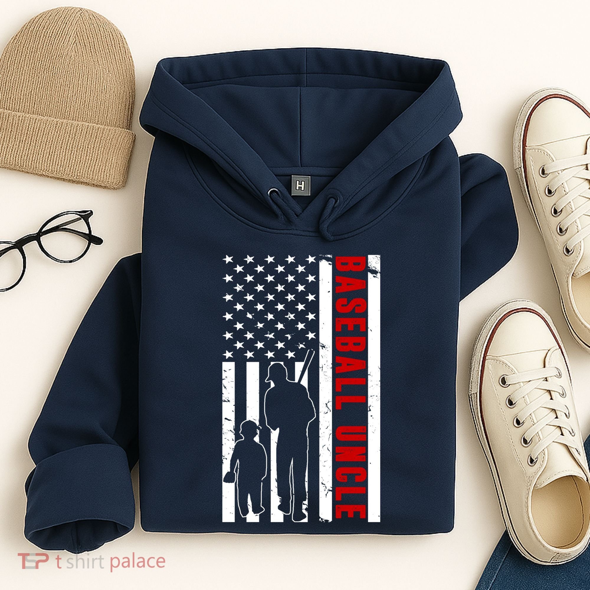 Baseball Uncle USA Flag Hoodie