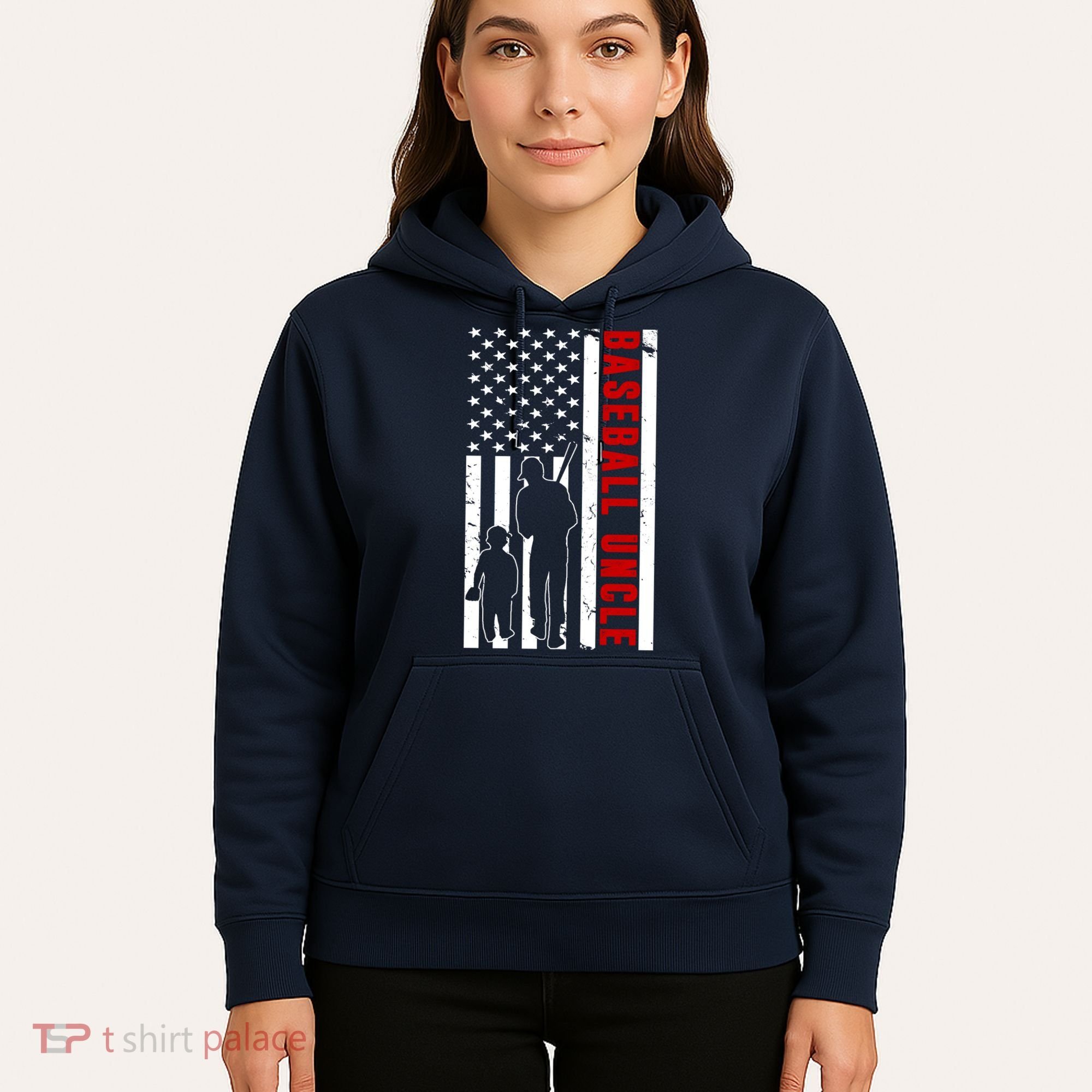 Baseball Uncle USA Flag Hoodie