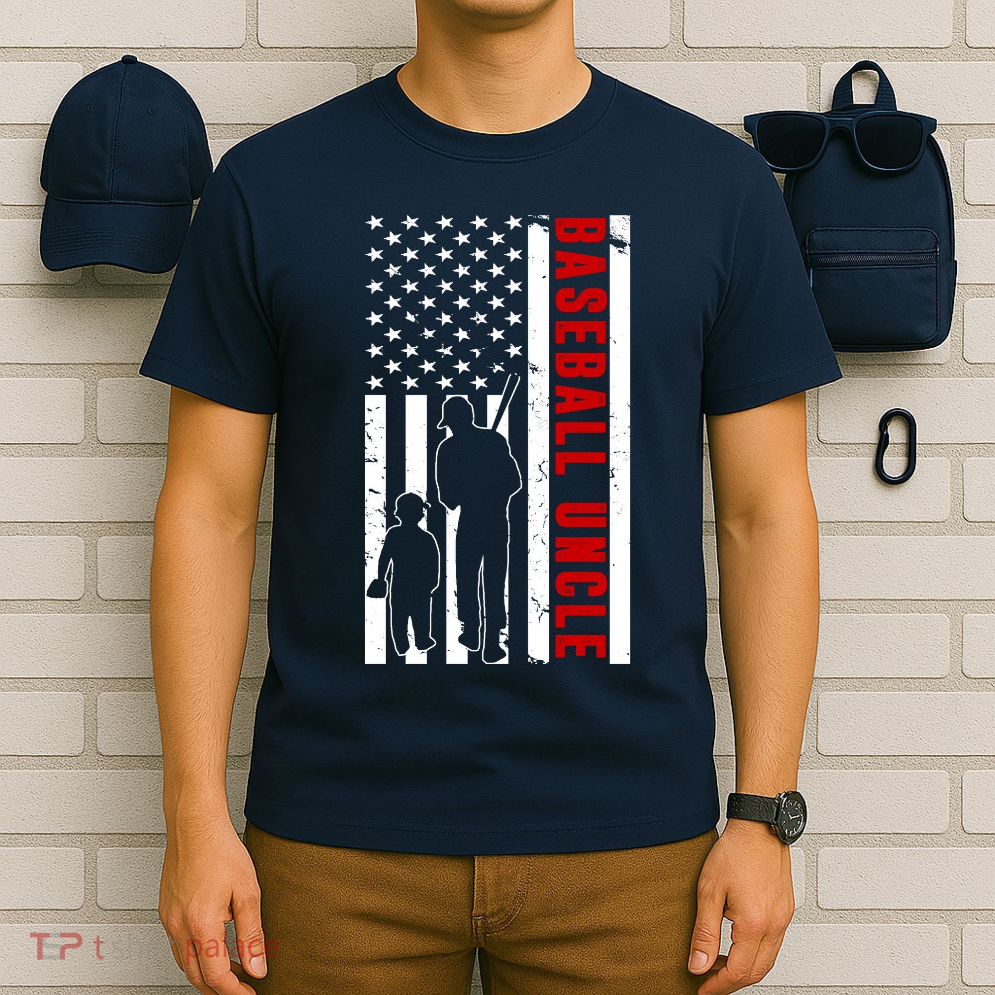 Baseball Uncle USA Flag T-Shirt