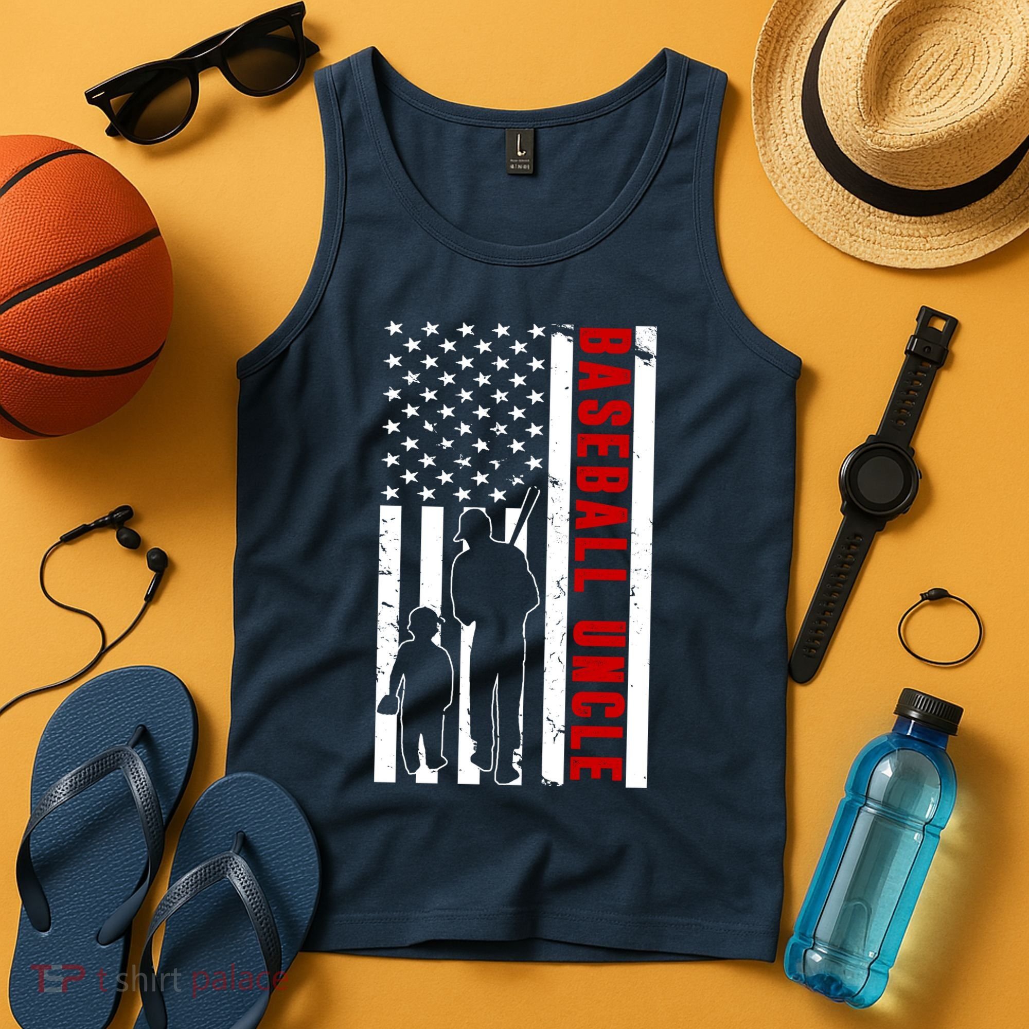 Baseball Uncle USA Flag Tank Top
