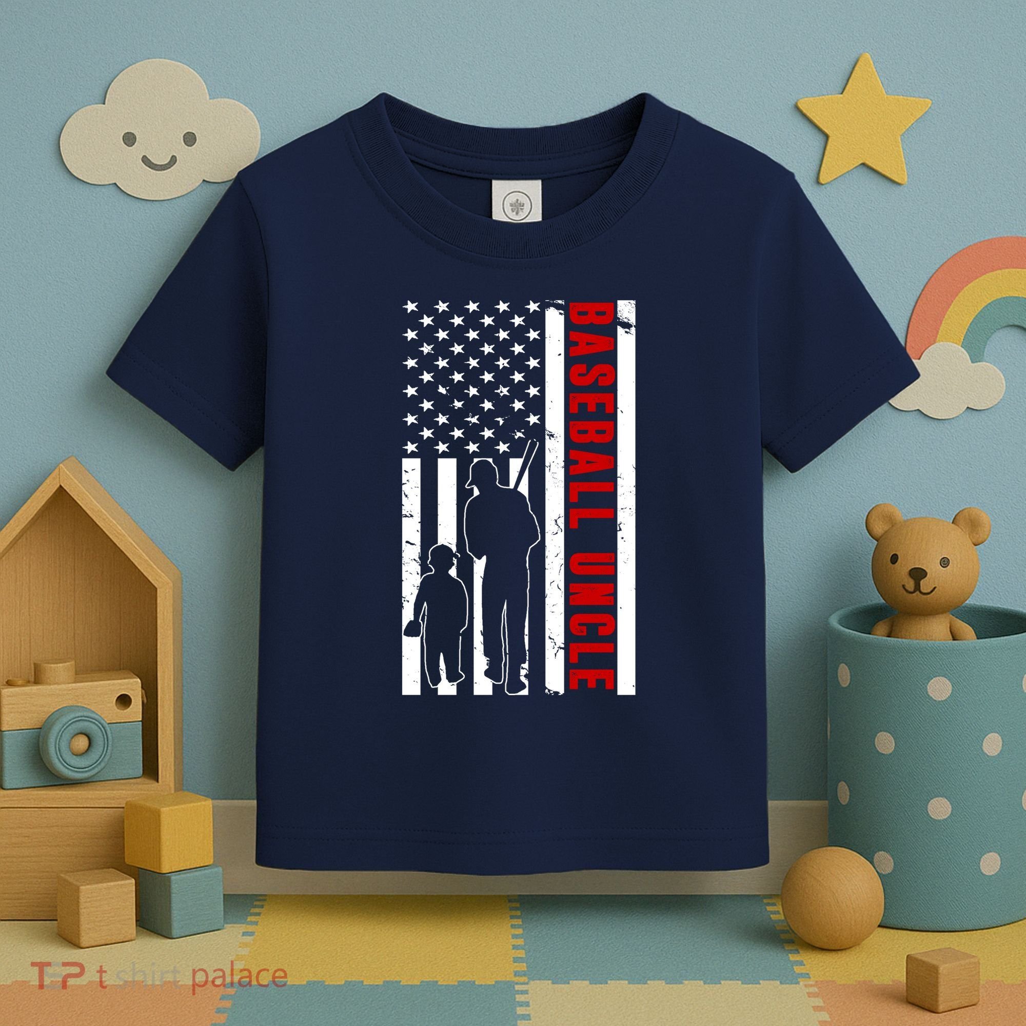 Baseball Uncle USA Flag Toddler T-Shirt