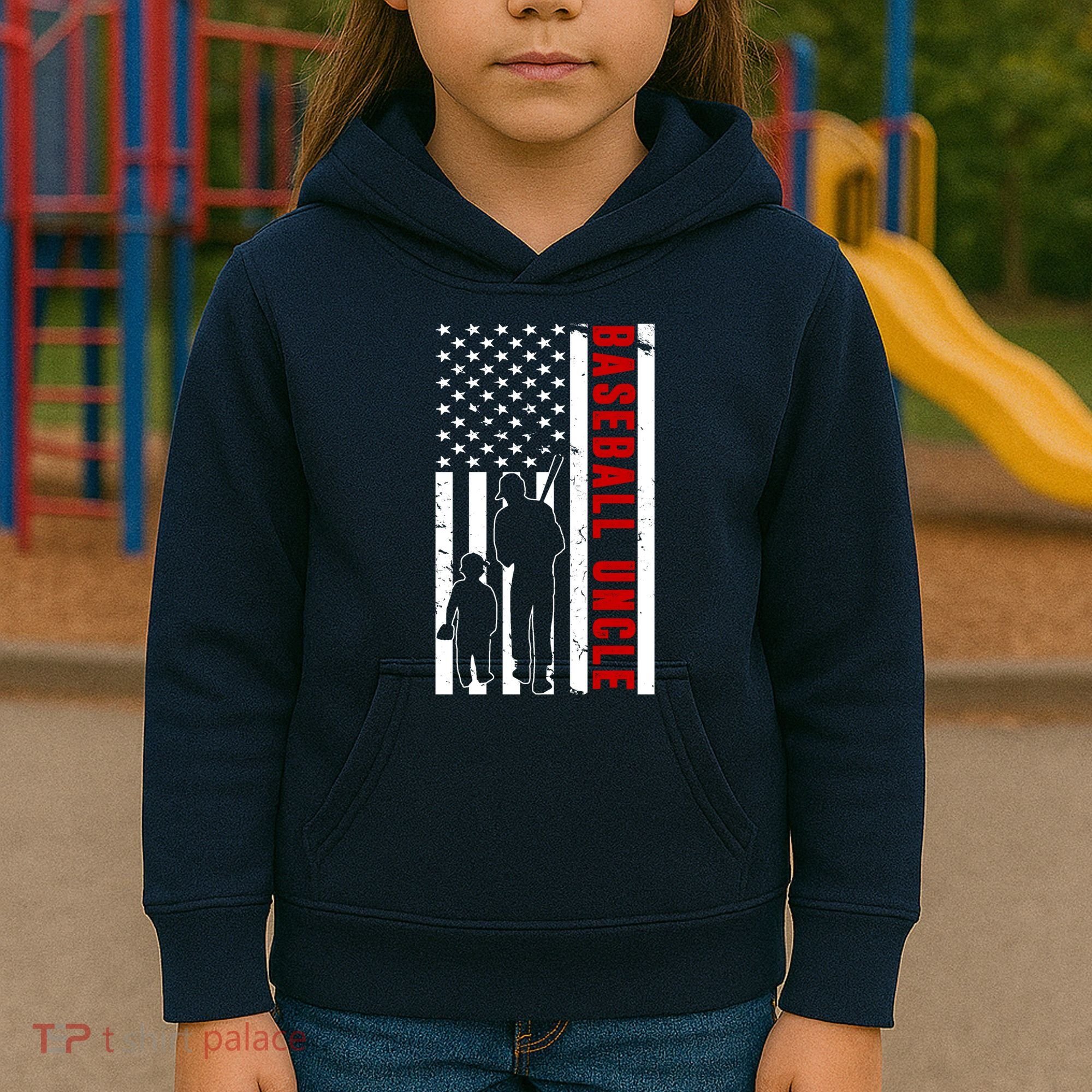 Baseball Uncle USA Flag Kids Hoodie