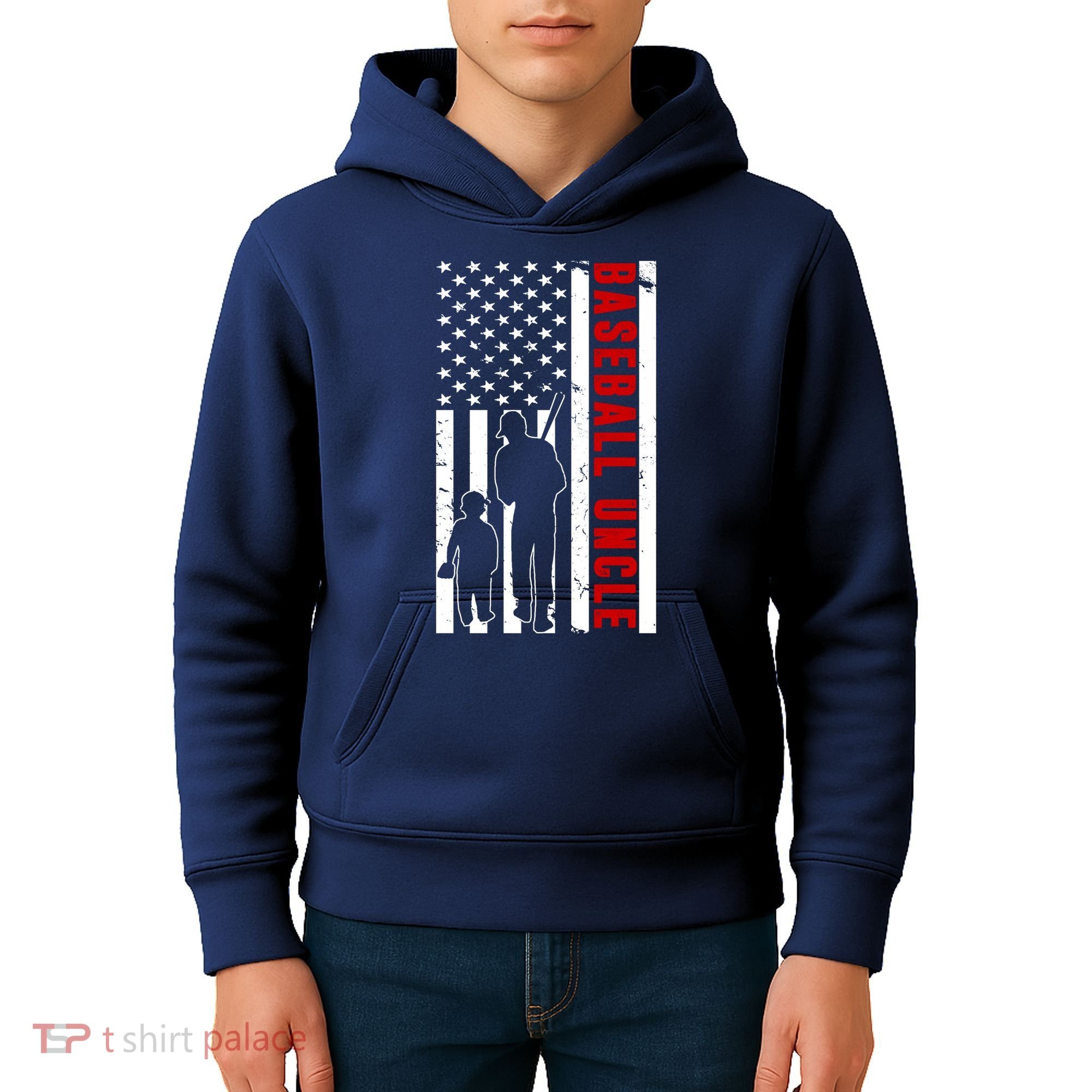Baseball Uncle USA Flag Kids Hoodie