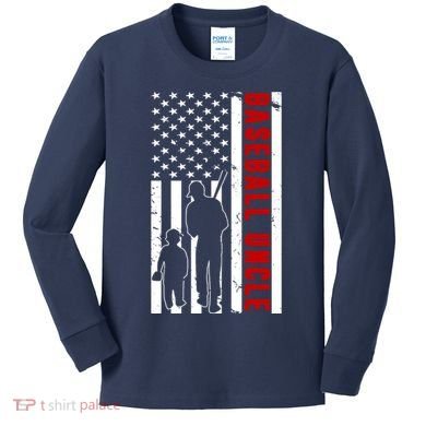 Baseball Uncle USA Flag Kids Long Sleeve Shirt