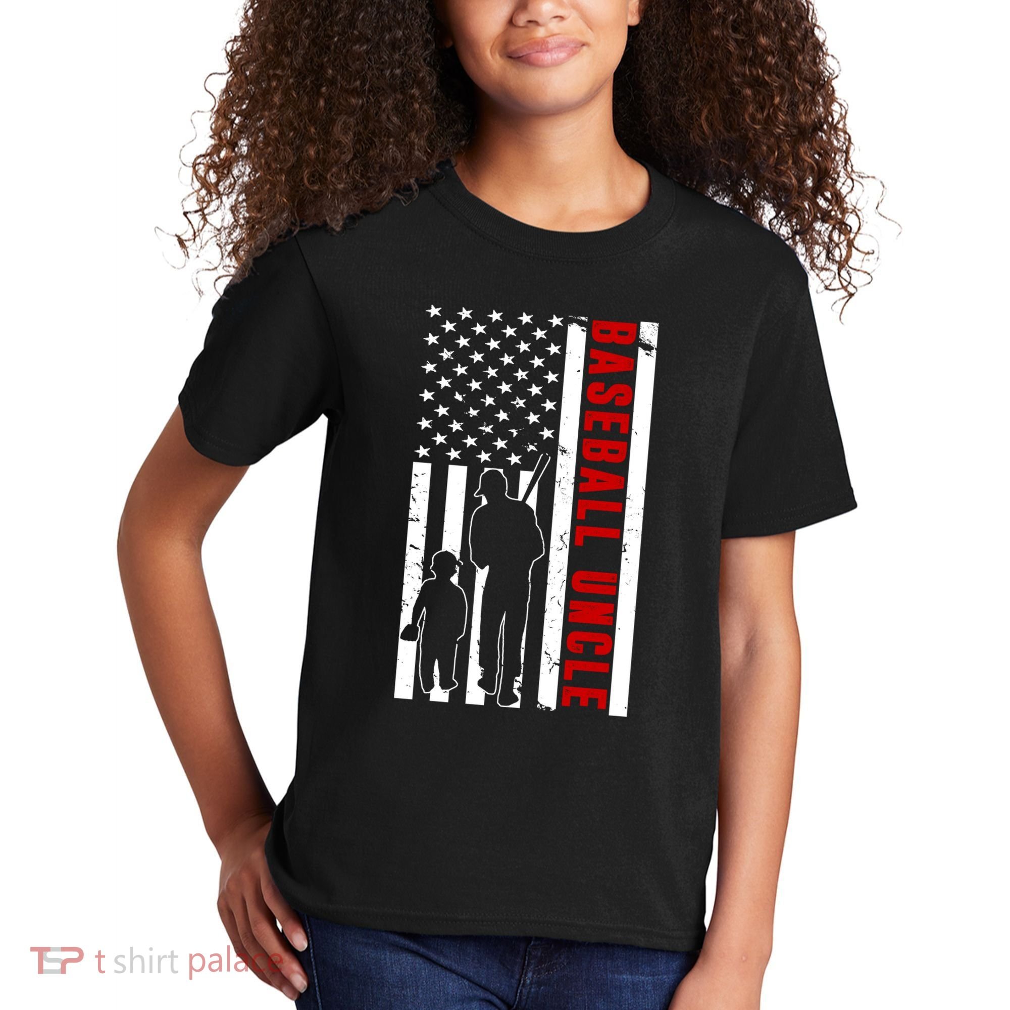 Baseball Uncle USA Flag Kids T-Shirt